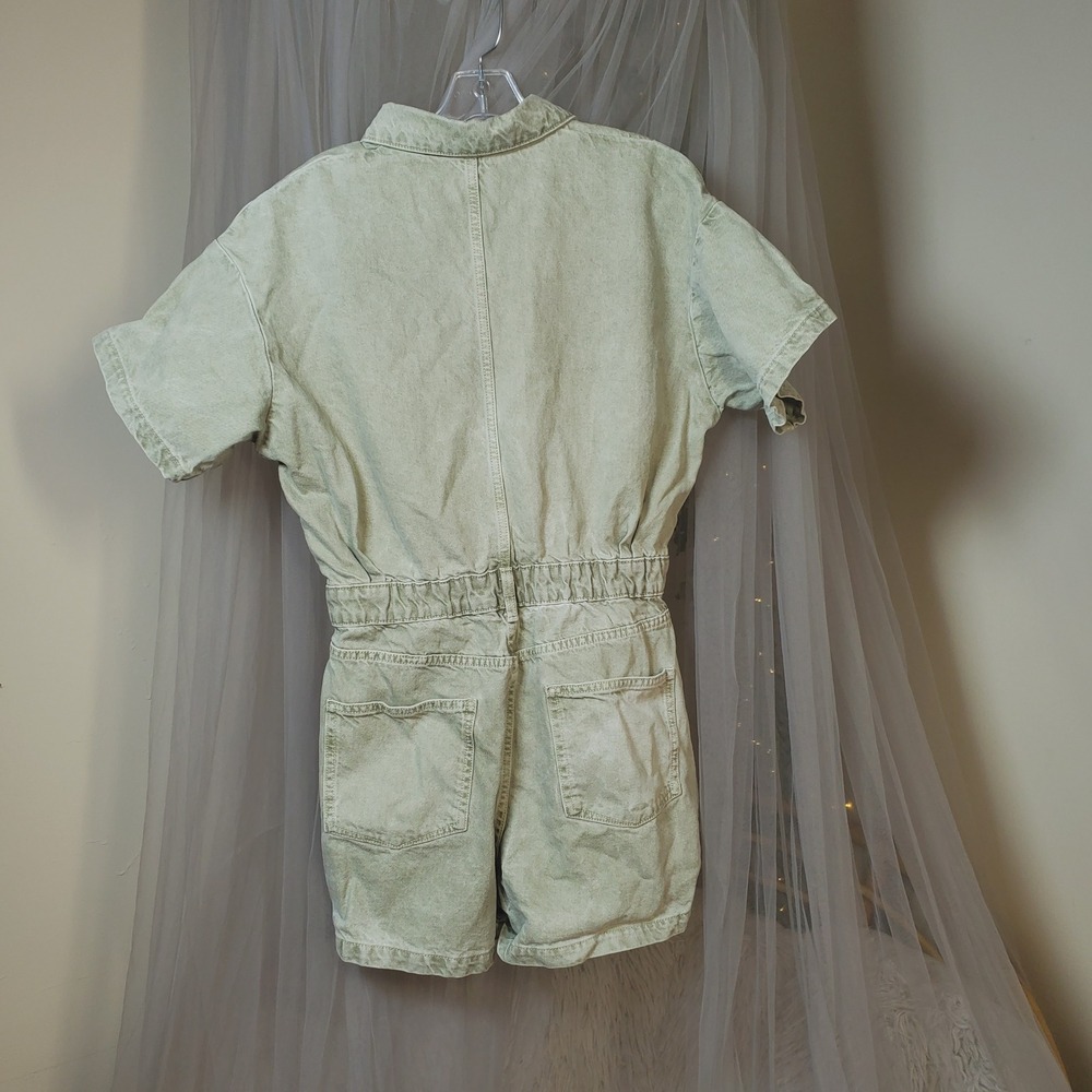 Zara Y2K Utility Romper Festival Green Denim Shorts Cotton Retro Over Size M - Picture 4 of 6